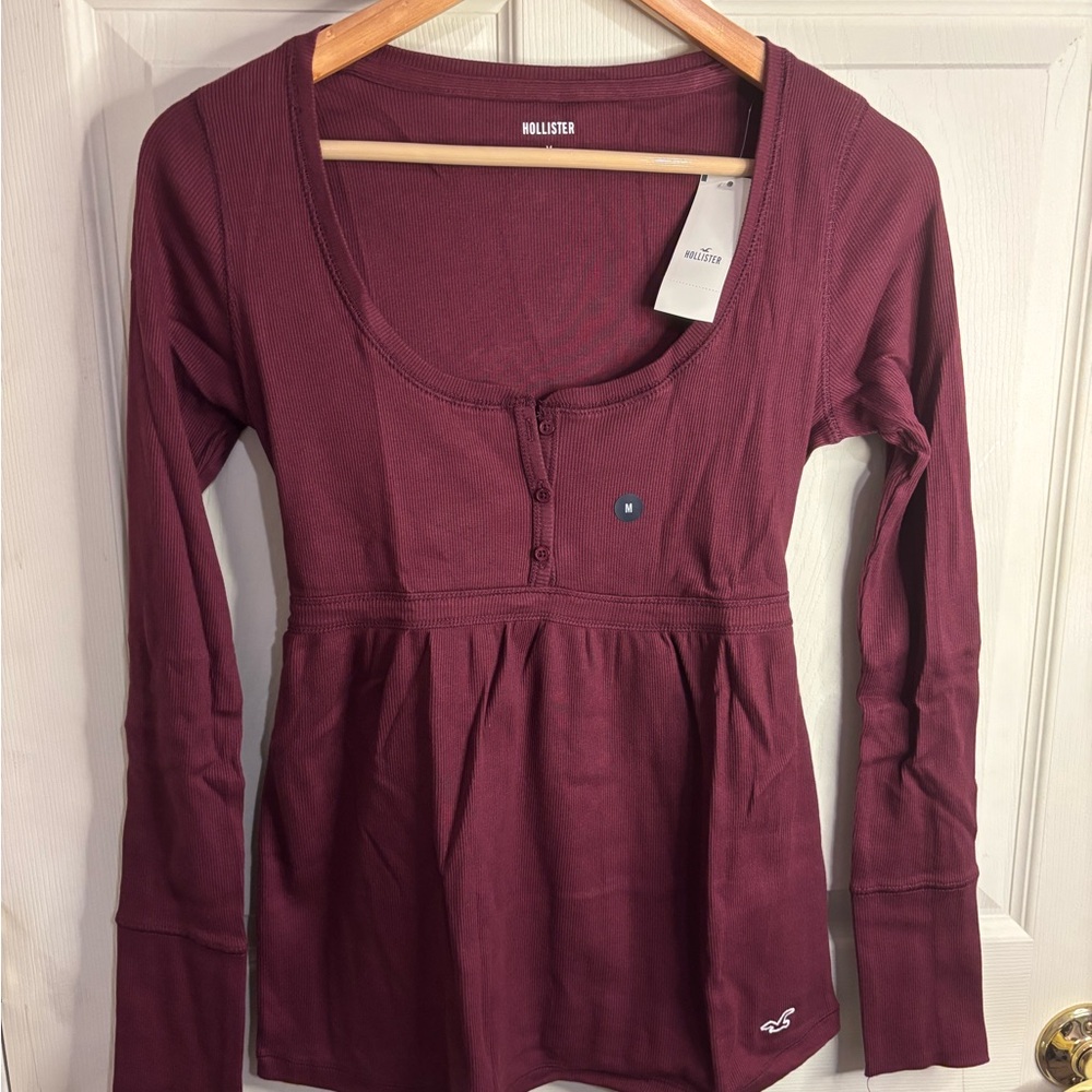 Hollister Women's Deep Red Long Sleeve Top